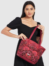Caprese Tresna Embroidery Tote Handbag Maroon