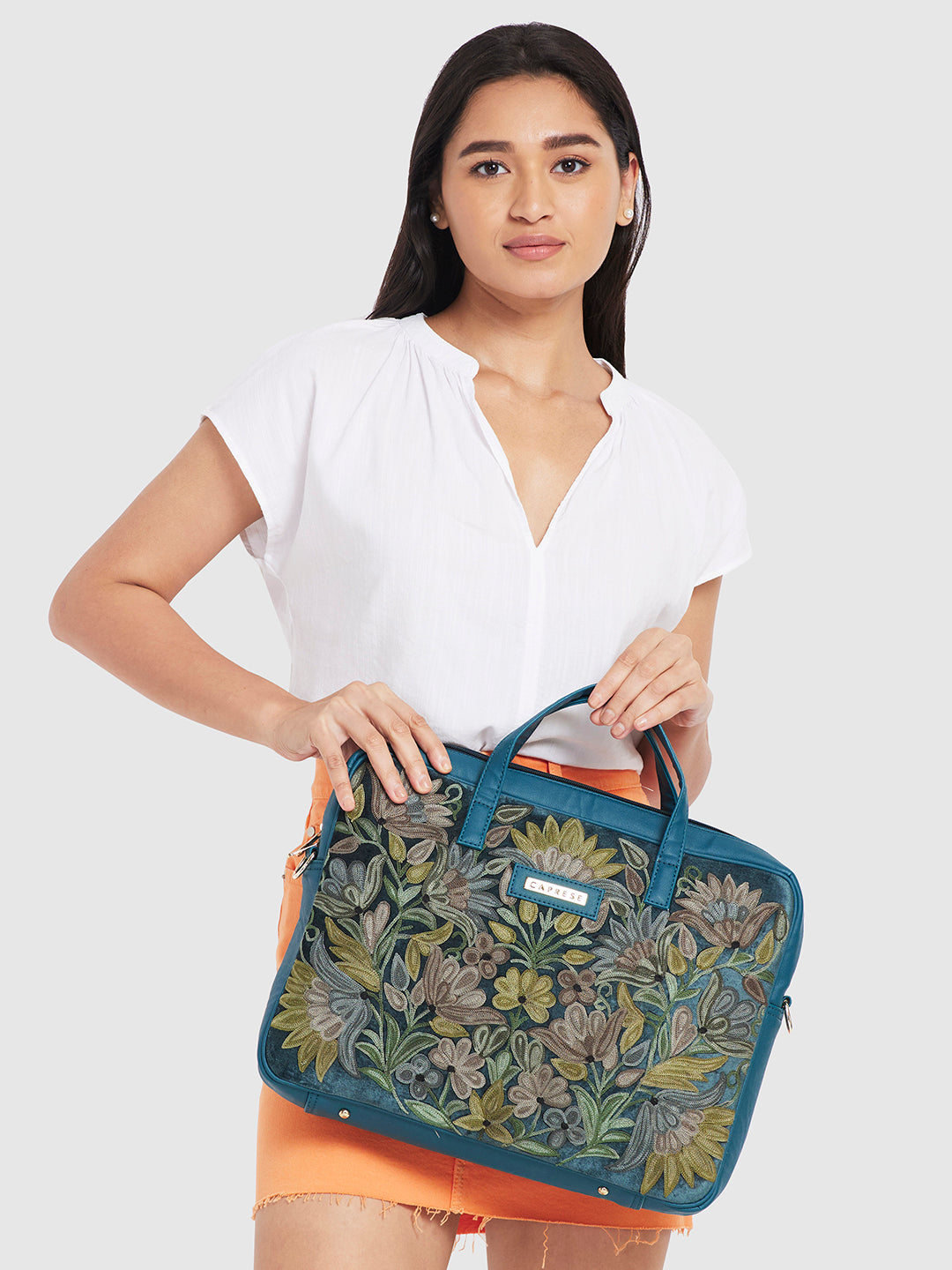 Caprese Tresna Embroidery Laptop Tote Handbag