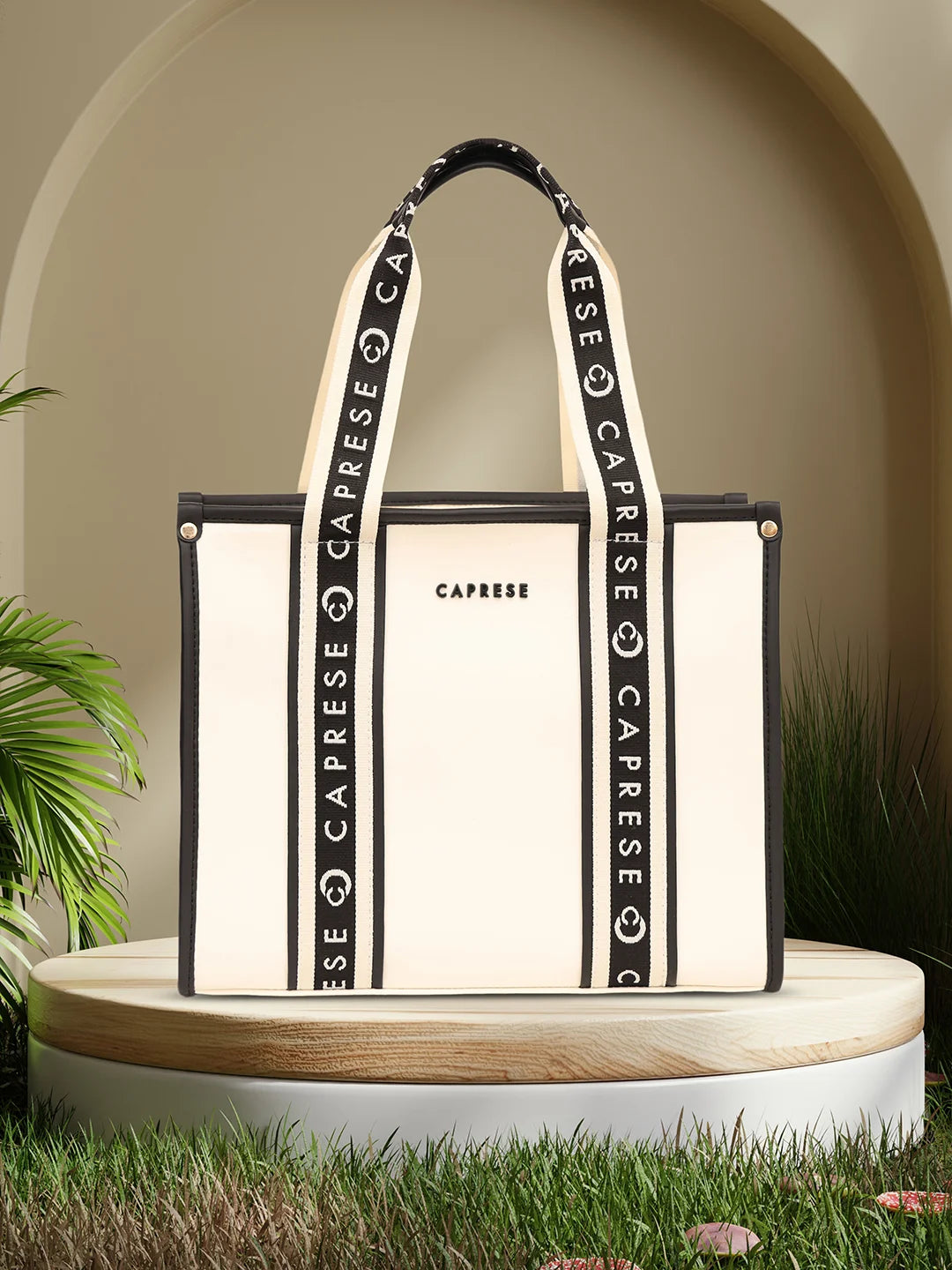 Caprese Trinity Tote Medium Solid Women'S Office Handbag Cream