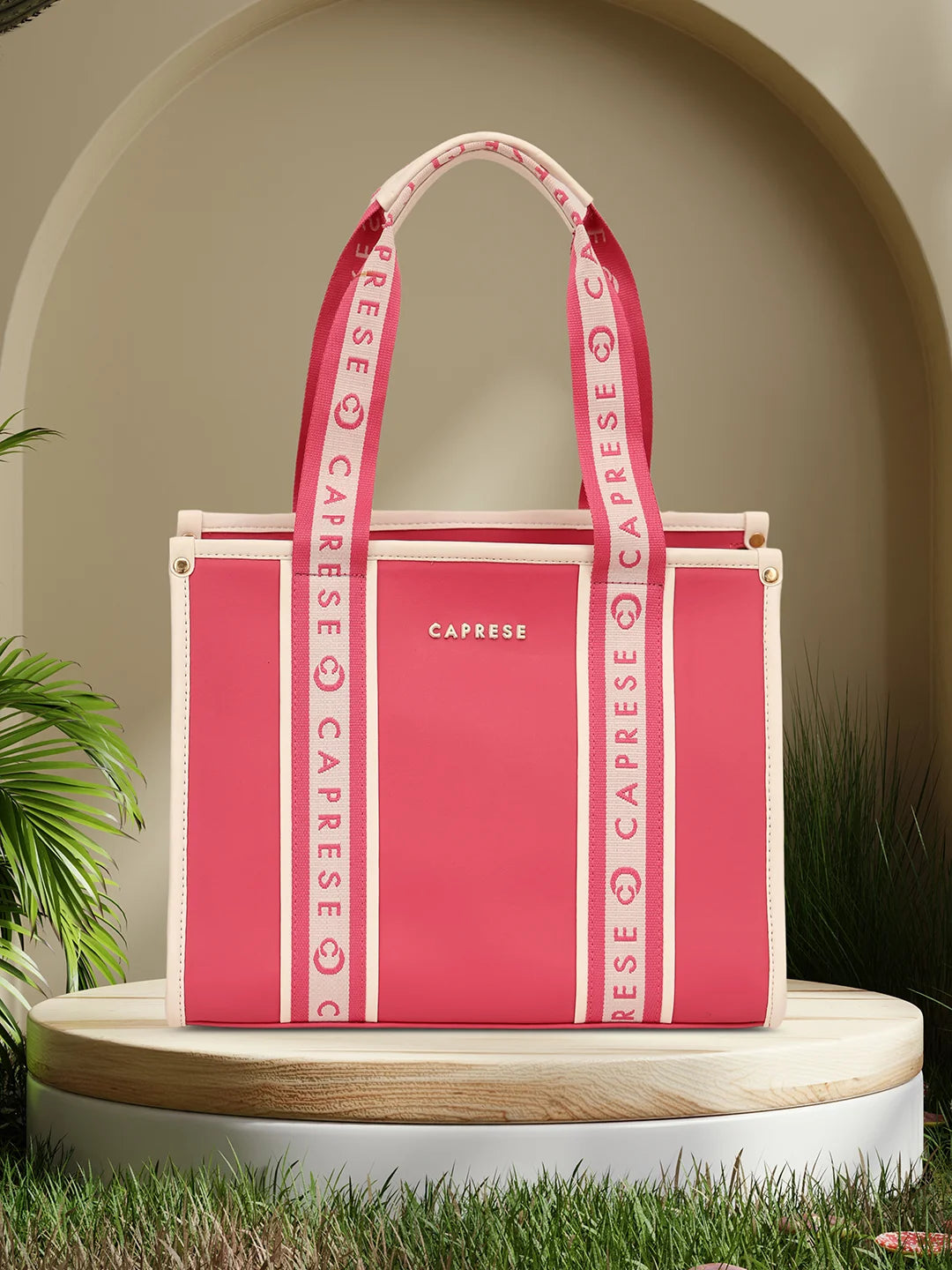 Caprese Trinity Tote Medium Solid Women'S Office Handbag Fuchsia
