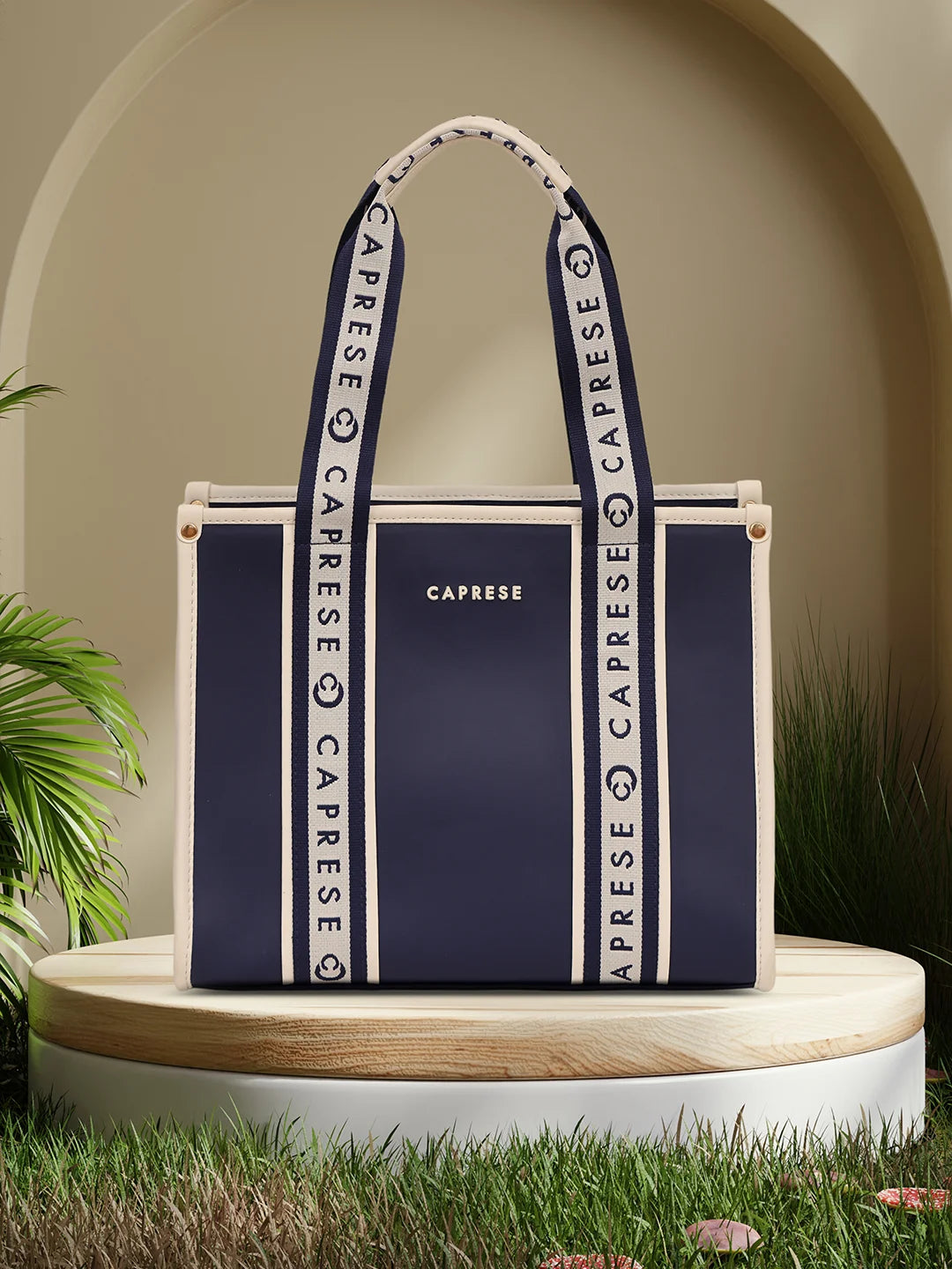 Caprese Trinity Tote Medium Solid Women'S Office Handbag Navy