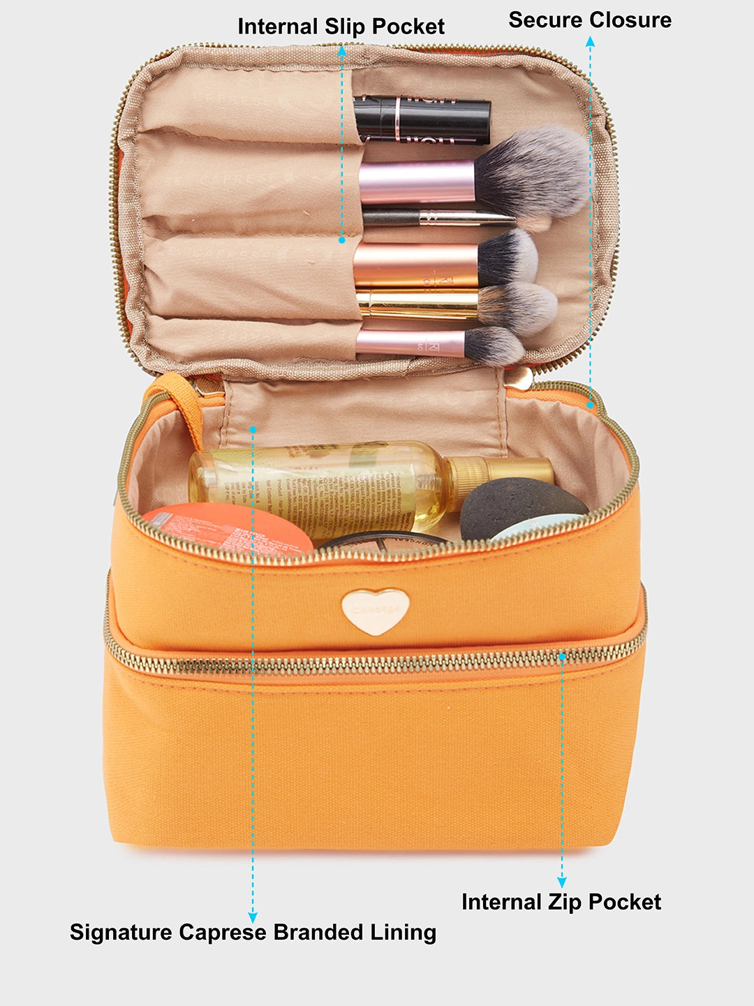 Caprese Keats Large Orange Handheld Vanity Bag