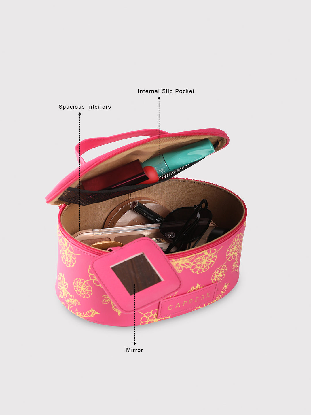 Buy Caprese Teresa Small Fuchsia Vanity Case @ 459 | Caprese Bags